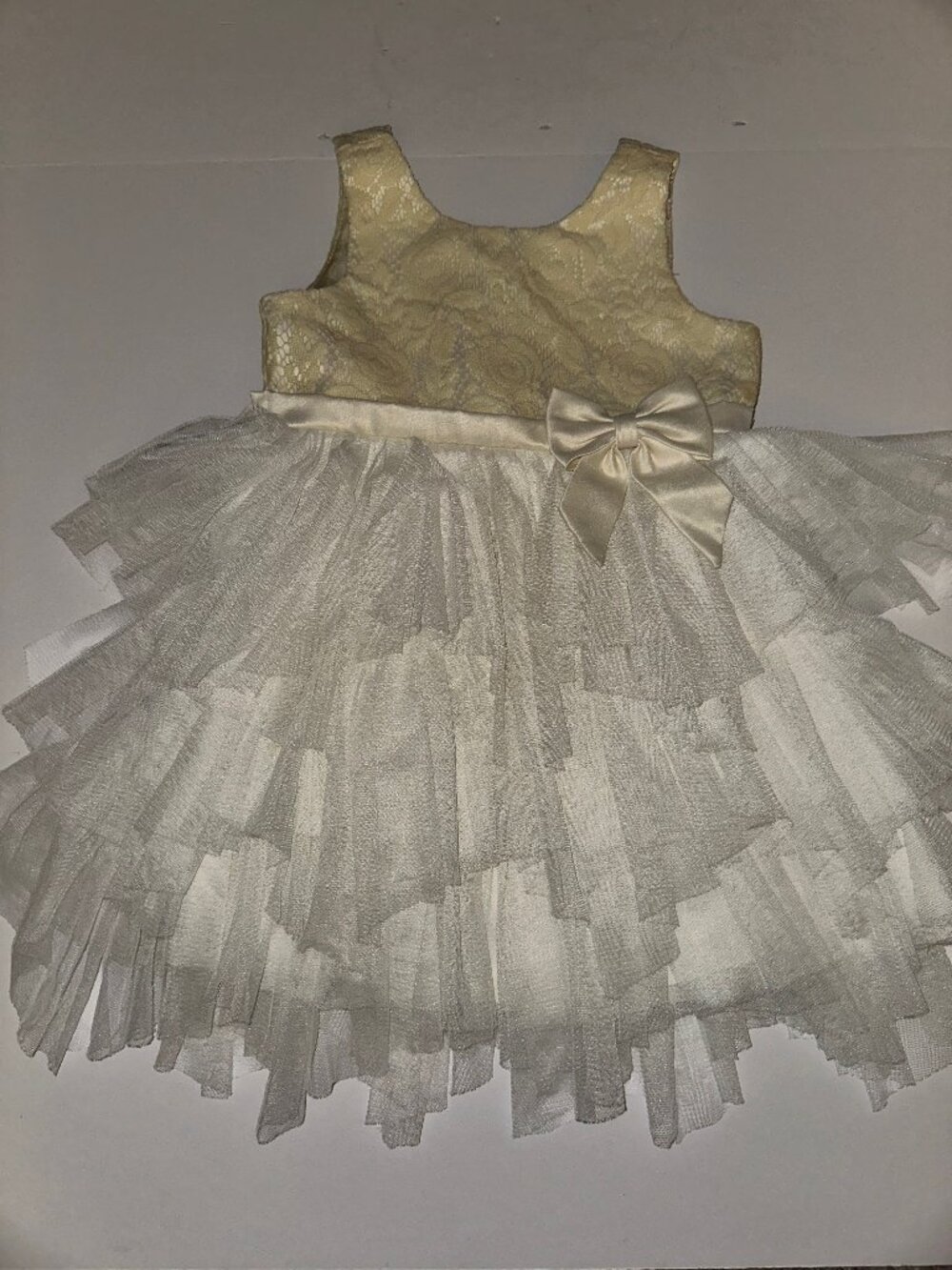 American Princess Tutu Dress Floral Creamy Yellow 3T Girls Sleeveless Bow Lace